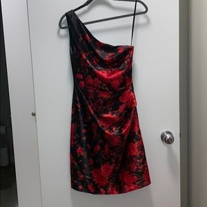 Black and red silk cocktail dress